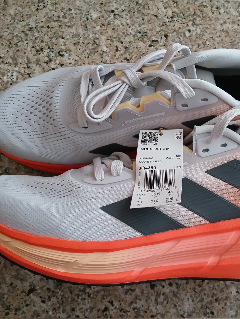 Men's Adidas Questar 3 M Running Shoes in Light Gray with Coral Accents